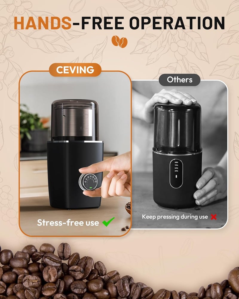 EZVING Hands-Free Blade Coffee Grinder, Cordless Coffee Mill with 5-30S Adjustable Grinding, Triple-Lock Safety & 1500mAh Rechargeable Battery with Removable Bowl, Portable for Camping, Travel, etc. - Image 2